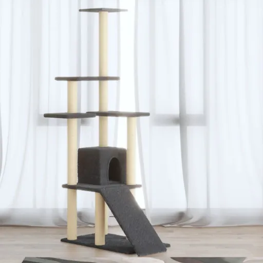 Árvore p/ Gatos c/ Postes Arranhadores Sisal 155cm Cinza-Escuro