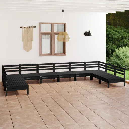 Conjunto Lounge de Jardim Pinho Maciço Preto (10 pcs)