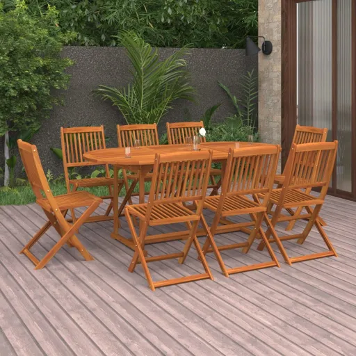 Conj. de Jantar para Jardim 180x90x75 cm Acácia Maciça (9 pcs)