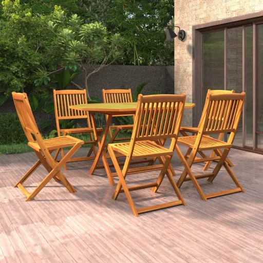 Conjunto de Jantar para Jardim Madeira de Acácia Maciça (7 pcs)