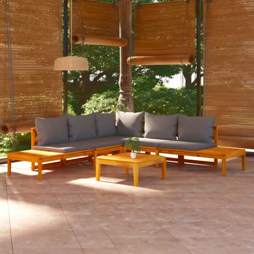 Conj. Lounge de Jardim c/ Almofadões Cinza-Escuro Acácia (4 pcs)