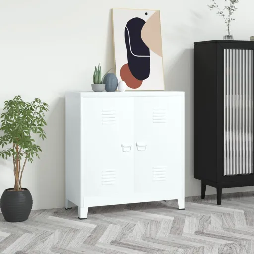 Aparador de Arrumação Industrial 90x40x100 cm Aço Branco