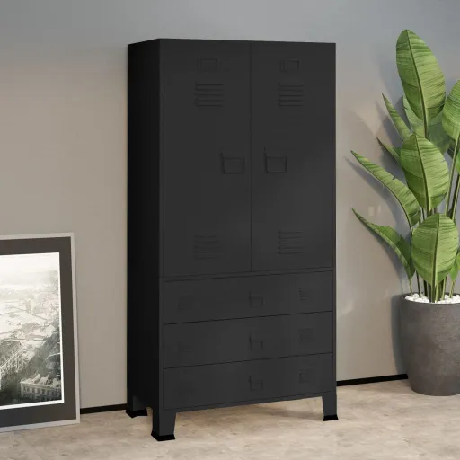 Roupeiro Industrial 90x50x180 cm Metal Preto
