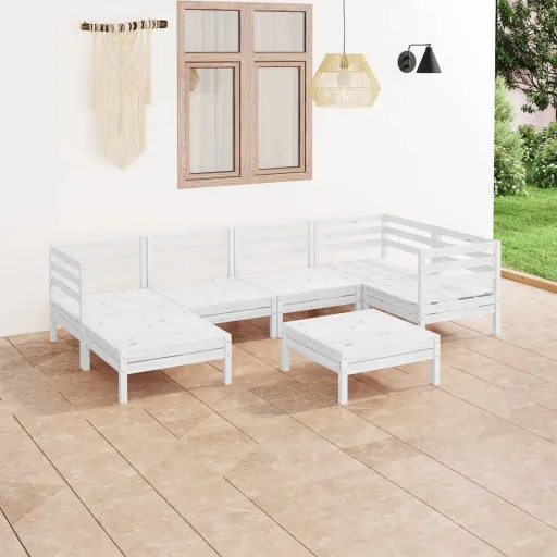 Conjunto Lounge de Jardim Pinho Maciço Branco (7 pcs)