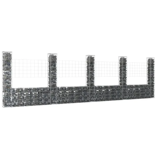 Cesto Gabião em Forma de U c/ 5 Postes 500x20x150 cm Ferro