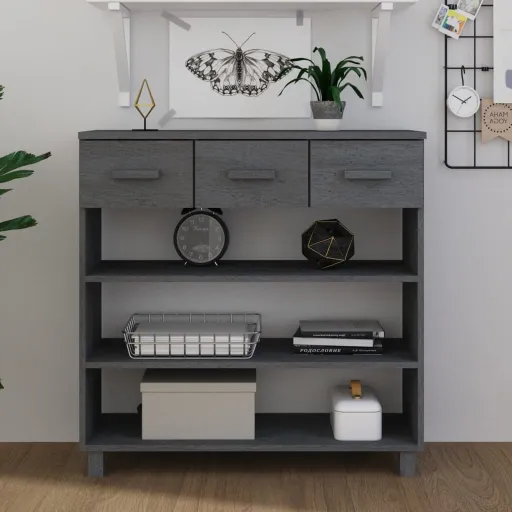 Mesa Consola HAMAR 90x35x90 cm Pinho Maciço Cinza-Escuro