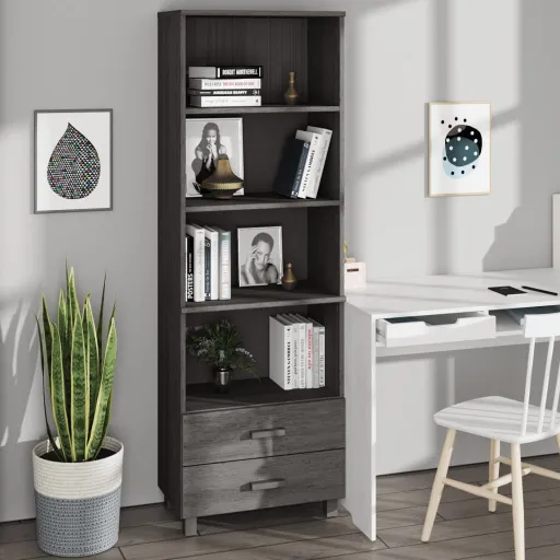 Aparador Alto HAMAR 60x35x180 cm Pinho Maciço Cinza-Claro