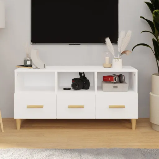Móvel para TV 102x36x50 cm Derivados Madeira Branco Brilhante