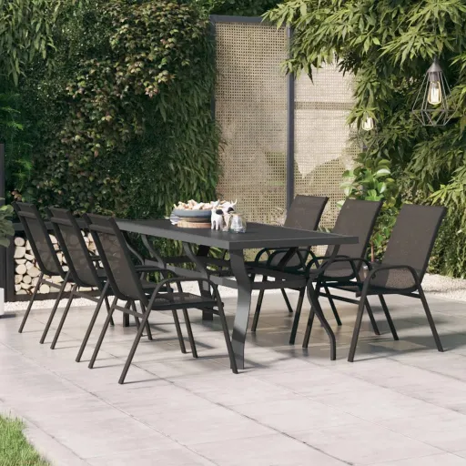 Mesa de Jardim 180x80x70 cm Aço e Vidro Cinza/Preto