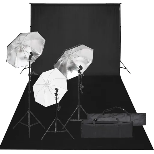 Kit de Estúdio Fotográfico com Conjunto de Iluminação e Fundo