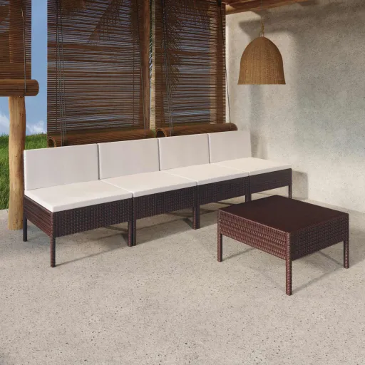 Conjunto Lounge Jardim c/ Almofadões Vime PE Castanho (5 pcs)
