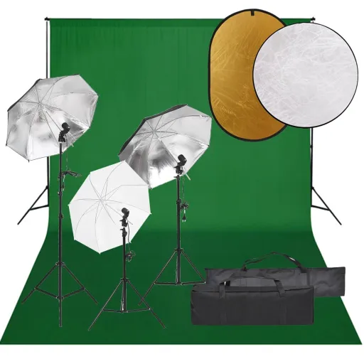 Kit Estúdio Fotográfico c/ Conj. de Iluminação/Fundo/Refletor