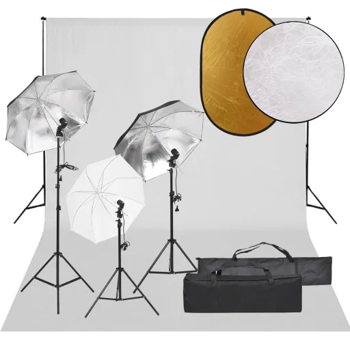 Kit Estúdio Fotográfico c/ Conj. de Iluminação/Fundo/Refletor