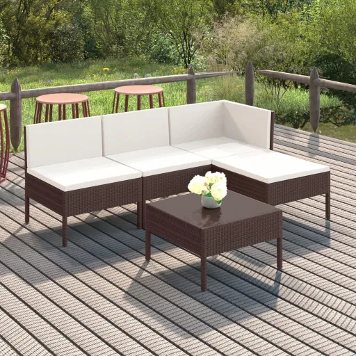 Conjunto Lounge Jardim c/ Almofadões Vime PE Castanho (5 pcs)