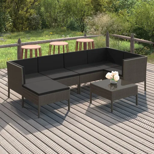 Conjunto Lounge de Jardim c/ Almofadões Vime PE Cinzento (7 pcs)