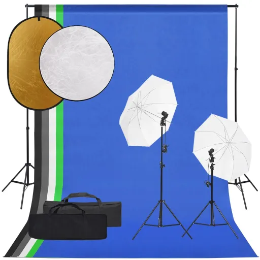 Kit Estúdio Fotográfico c/ Conj. de Iluminação/Fundo/Refletor