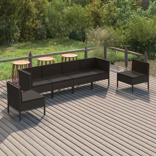 Conjunto Lounge de Jardim c/ Almofadões Vime PE Preto (6 pcs)