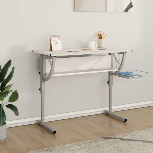 Secretária 110x53x(58-87) cm Derivados Madeira/Aço Branco/Cinza