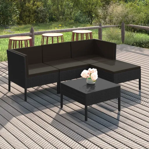 Conjunto Lounge de Jardim c/ Almofadões Vime PE Preto (5 pcs)