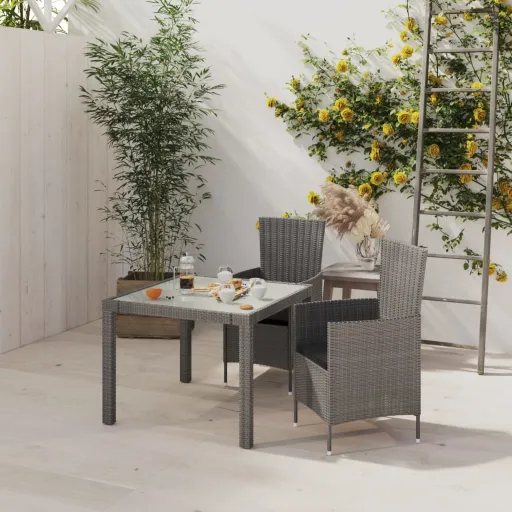 Conjunto Jantar p/ Exterior com Almofadões   Vime Cinzento (3 pcs)