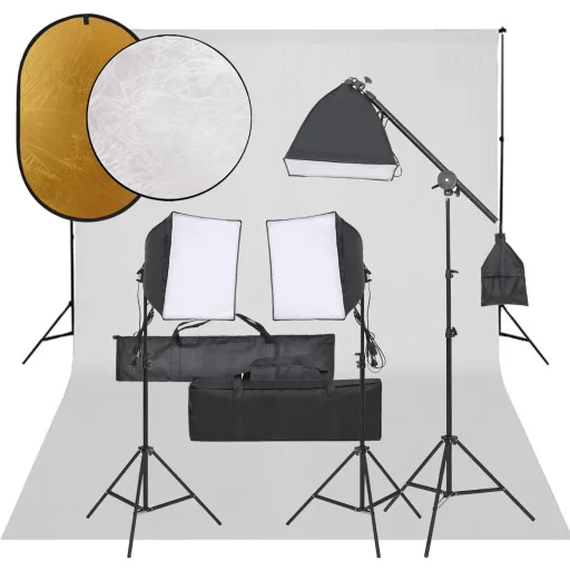 Kit Estúdio Fotográfico c/ Conj. de Iluminação/Fundo/Refletor