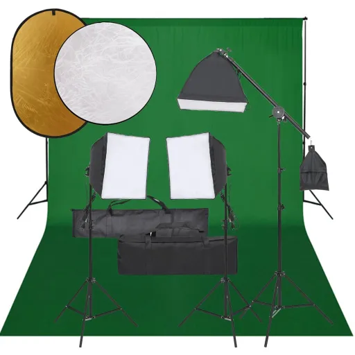 Kit Estúdio Fotográfico c/ Conj. de Iluminação/Fundo/Refletor