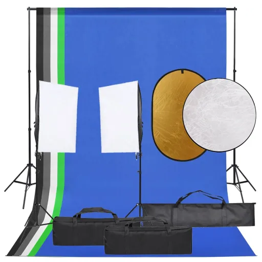 Kit Estúdio Fotográfico c/ Conj. de Iluminação/Fundo/Refletor