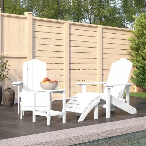 Cadeiras de Jardim Adirondack com Apoio de Pés/Mesa PEAD Branco
