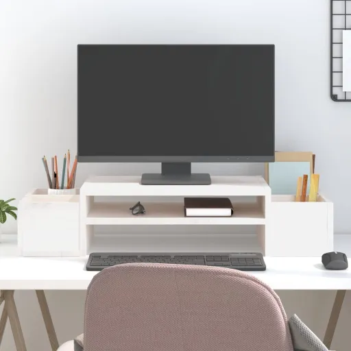 Suporte para Monitor 70x27,5x15 cm Pinho Maciço Branco