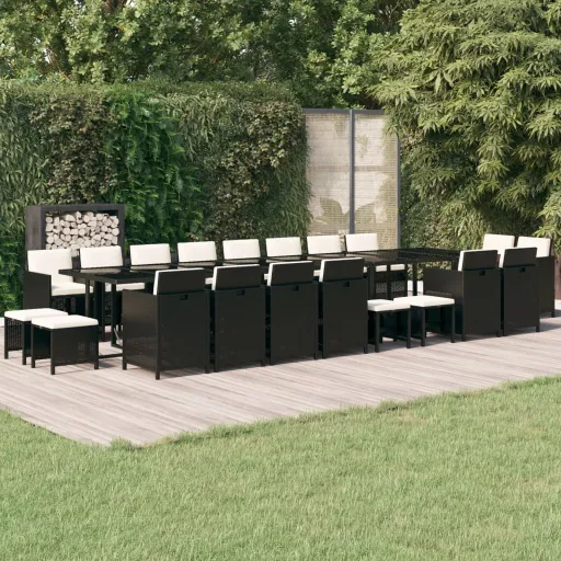 Conjunto Jantar p/ Jardim c/ Almofadões Vime PE Preto (21 pcs)