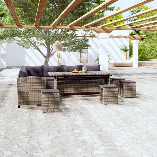 Conjunto Lounge de Jardim c/ Almofadões Vime PE Cinzento (6 pcs)