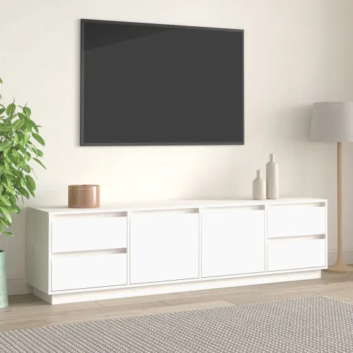 Móvel de TV 176x37x47,5 cm Madeira de Pinho Maciça Branco