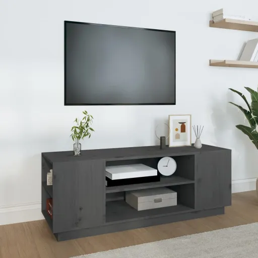 Móvel de TV 110x35x40,5 cm Madeira de Pinho Maciça Cinzento