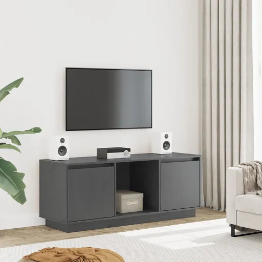 Móvel de TV 110,5x35x44 cm Madeira de Pinho Maciça Cinza