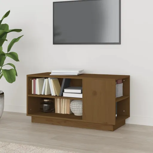 Móvel de TV 80x35x40,5 cm Madeira de Pinho Maciça Castanho Mel