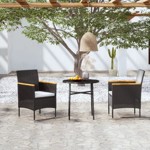 Conjunto de Jantar para Jardim Vime PE Preto (3 pcs)