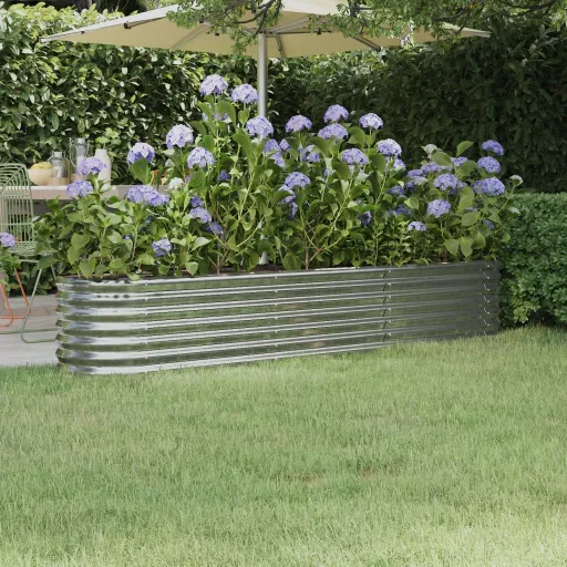 Canteiro Elevado Jardim 224x40x36cm Aço Galvanizado Prateado