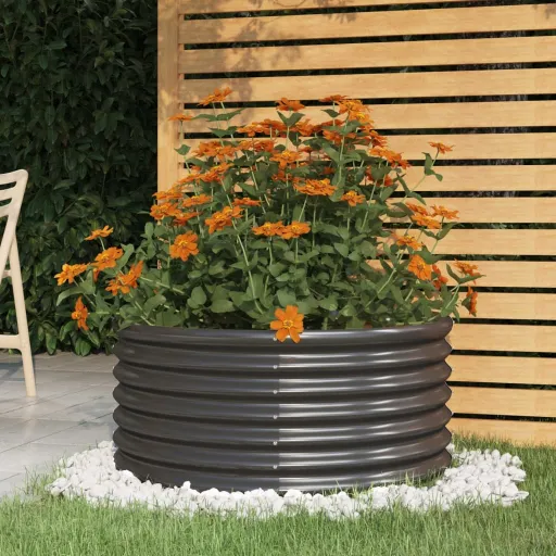 Vaso/Floreira de Jardim Aço Galvanizado 80x80x36cm Antracite