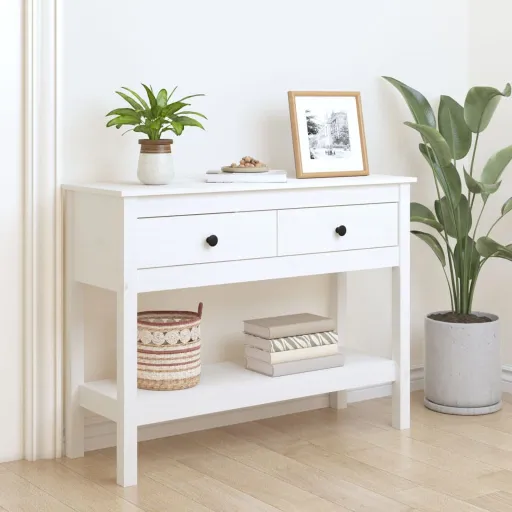 Mesa Consola 100x35x75 cm Pinho Maciço Branco