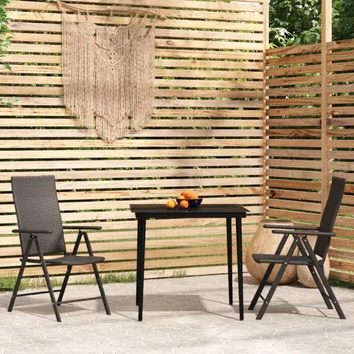 Conjunto de Jantar para Jardim Preto (3 pcs)