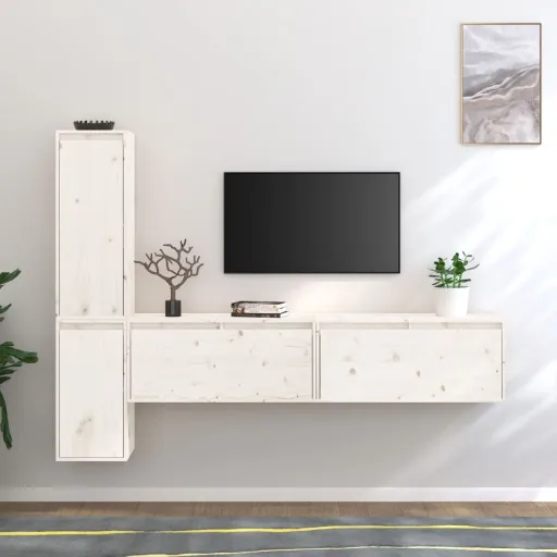 Móveis de TV   Madeira de Pinho Maciça Branco (4 pcs)