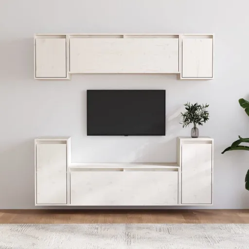 Móveis de TV   Madeira de Pinho Maciça Branco (6 pcs)