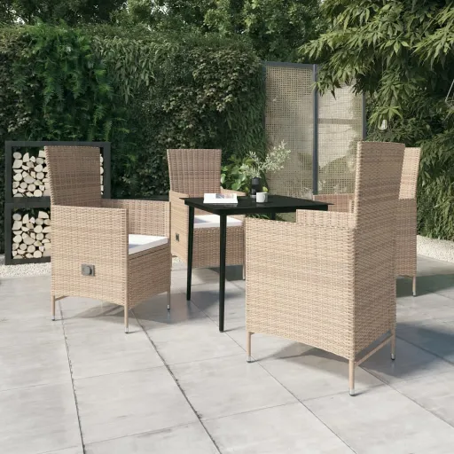 Conjunto de Jantar para Jardim com Almofadões Bege (5 pcs)