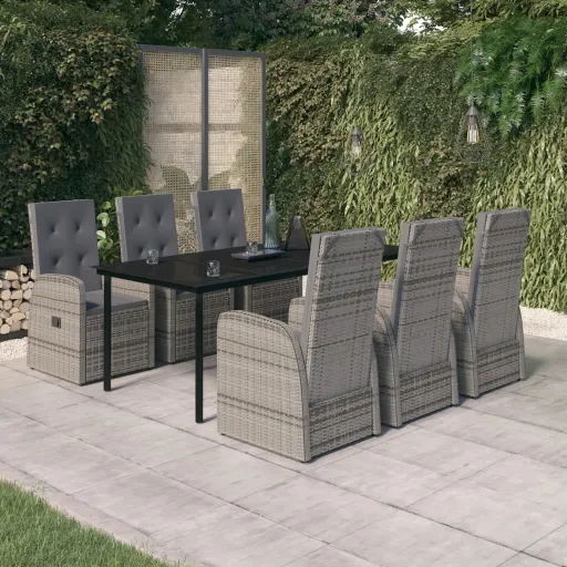 Conjunto de Jantar para Jardim com Almofadões Cinza (7 pcs)
