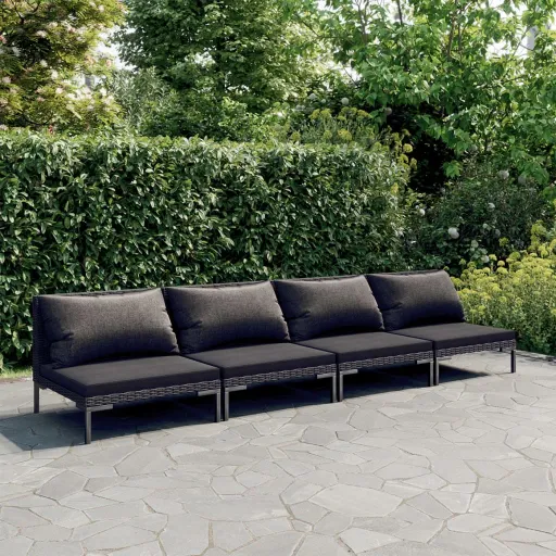Conj. Lounge Jardim c/ Almofadões Vime PE Cinza-Escuro (4 pcs)