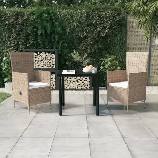 Conjunto de Jantar para Jardim com Almofadões Bege (3 pcs)