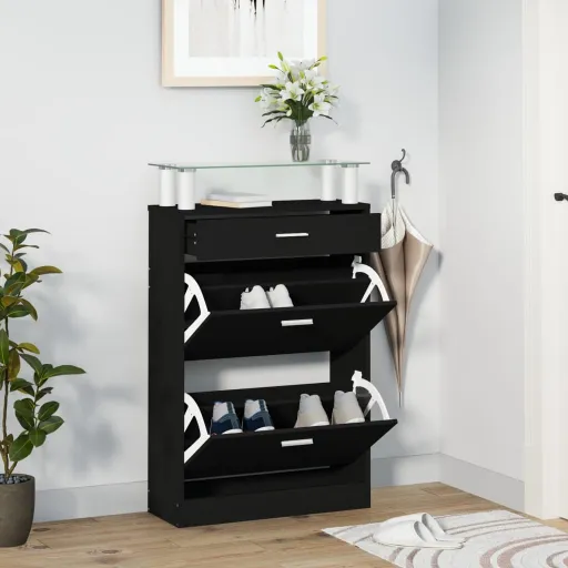 Sapateira 63x24x104 cm Derivados de Madeira Preto