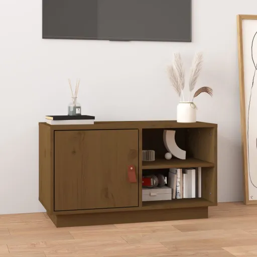 Móvel de TV 70x34x40 cm Madeira de Pinho Maciça Castanho Mel