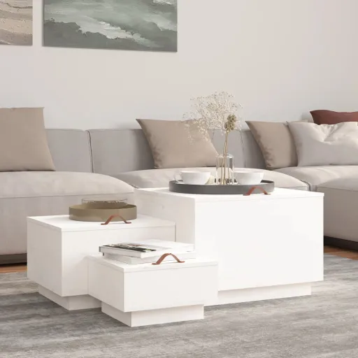 Caixas de Arrumação com Tampas   Pinho Maciço Branco (3 pcs)