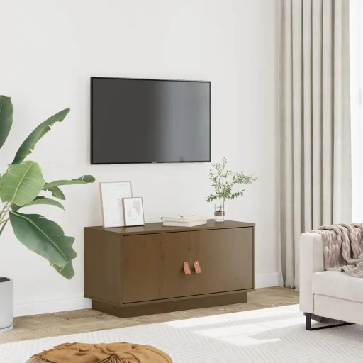 Móvel de TV 80x34x40 cm Madeira de Pinho Maciça Castanho Mel